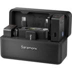 Saramonic Ultra wireless microphone system with Lavalier mics, black compact receiver and transmitter for creators.