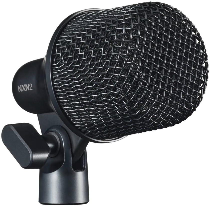 Shure Nexadyne 2 dynamic microphone with a sleek black body and grille, designed for professional audio and vocal performances.