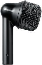 Shure Nexadyne 6 dynamic microphone with a sleek black body and grille, ideal for professional audio recording and live sound.