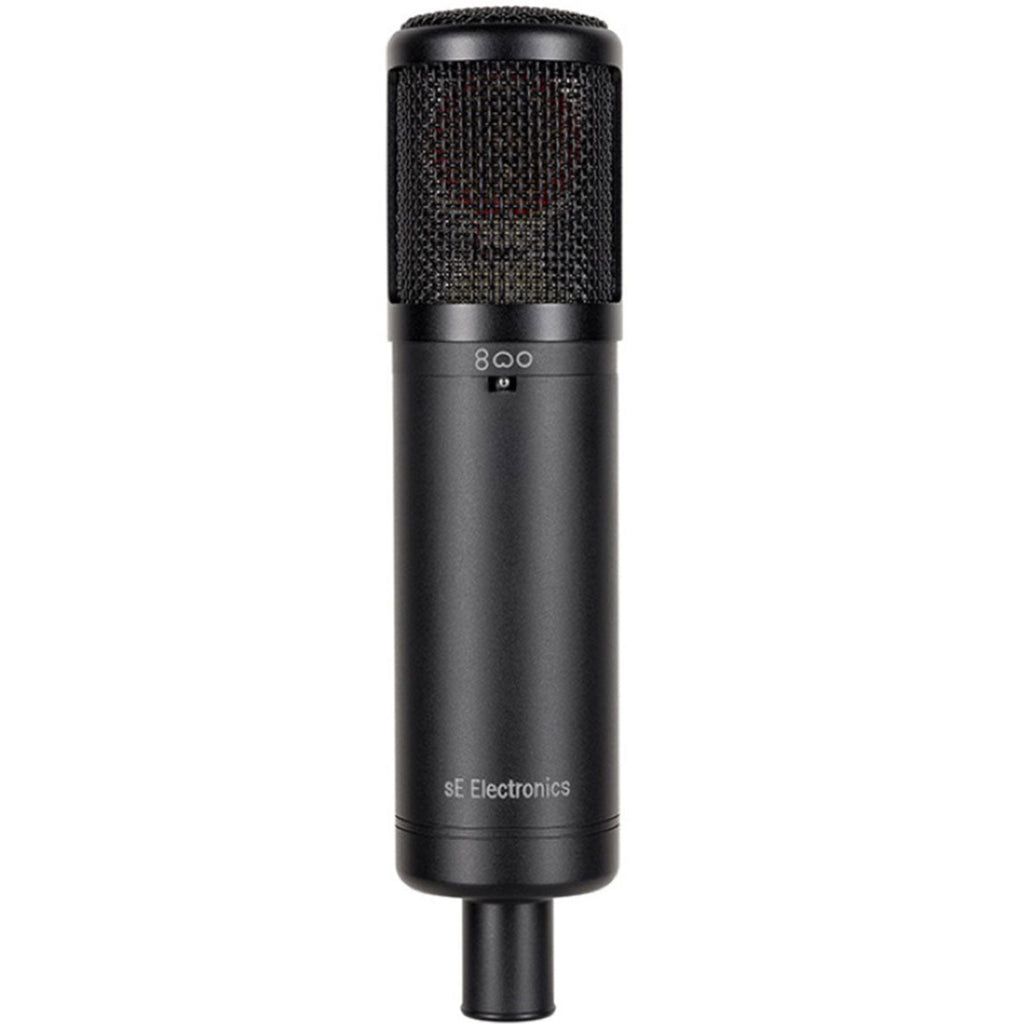 sE Electronics sE2300 condenser microphone with metal grille and sleek black body, designed for studio recording.