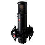 sE Electronics sE2300 condenser microphone with metal body and grille, positioned on a stand, ready for professional audio recording.