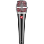 SE Electronics V7 dynamic microphone without switch, showing black body and grille for professional vocal and instrument recording.