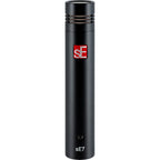 Pair of sE Electronics sE7 condenser microphones showing their sleek black design and compact build for studio recording.