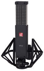 SE Electronics VR2 dynamic microphone with angle shock mount, shown from an angled perspective on a professional stand.