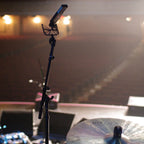 SE Electronics VR2 dynamic microphone mounted overhead for professional vocal or instrument recording.
