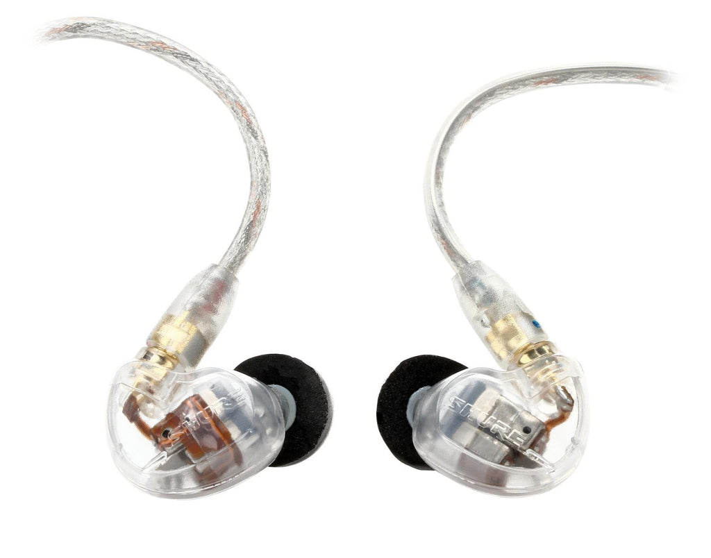 Shure SE535-CL wired in-ear headphones with clear sound and detachable cables, shown in large image.