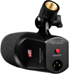 SE Electronics The DynaCaster DCM6 dynamic microphone with a sturdy black body and grille, ideal for live performances and studio use.