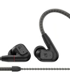 Sennheiser IE 200 wired in-ear headphones, close-up detail, black