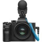 Sennheiser MKE 400 MK2 camera microphone, mounted on camera