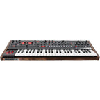 Sequential Prophet-6 synthesizer with keyboard, featuring vintage-style knobs and modern controls for classic sound creation.