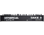 Sequential Take 5 synthesizer with colorful knobs and buttons, showcasing its compact design and control interface.