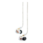 Shure SE535-CL wired in-ear headphones with detachable cables and clear sound isolation, shown in close-up.
