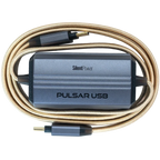 SilentPower Pulsar USB noise filter and conditioner showing compact design with USB connection port and indicator lights.