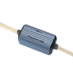 SilentPower Pulsar USB noise filter and conditioner connected to a computer, reducing electronic interference for clearer signals