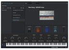 Arturia Analog Lab Pro music production software displayed on a computer screen with a professional studio stage background.