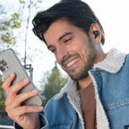 Technics EAH-AZ100 true wireless earbuds, in black, lifestyle setting