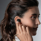 Technics EAH-AZ100 true wireless earbuds, in black, lifestyle setting