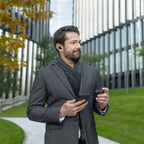 Technics EAH-AZ100 true wireless earbuds, in black, lifestyle setting