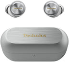 Technics EAH-AZ100 true wireless earbuds, in silver, with charging case