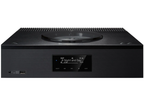 Black Technics SA-C600 stereo amplifier with control knobs and display screen, showcasing a sleek, modern design.