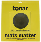 Black leather slipmat by Tonar, designed for turntables, featuring a smooth surface and durable construction.