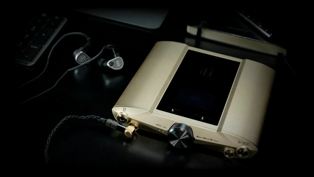 iFi Audio iDSD Valkyrie headphone amplifier and DAC with sleek black design and multiple input/output ports