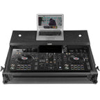 UDG Ultimate Flightcase for XDJ-RX3 with laptop tray and wheels, showcasing sturdy design and protective features.