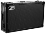 UDG Ultimate Flight Case AlphaTheta DDJ-GRV6 black DJ flight case with laptop shelf for DJ equipment protection.