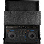 UDG Ultimate Flight Case AlphaTheta DDJ-GRV6 black DJ flight case with laptop shelf for DJ equipment and gear protection.