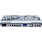 Rear top view of the UDO Audio Super 6 Desktop synthesizer showing control knobs and connection ports.