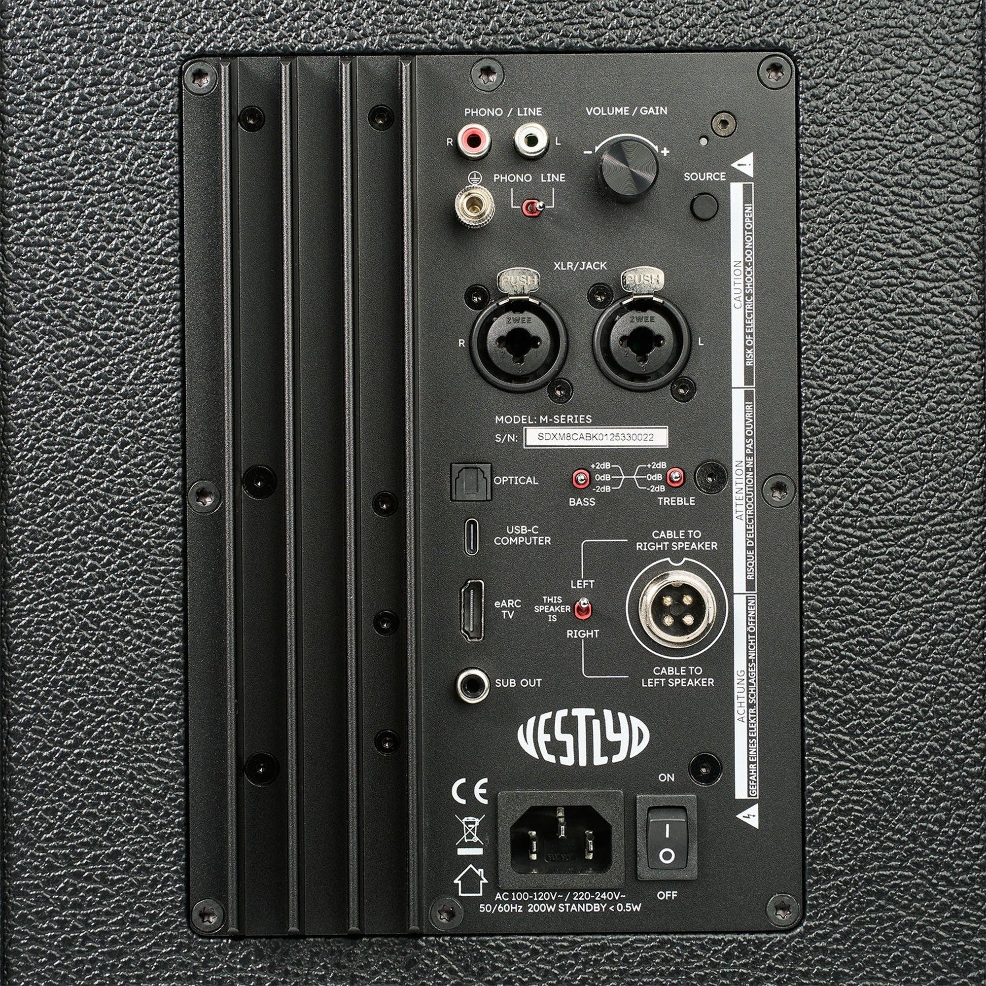 Vestlyd M8C Active connection panel with HDMI eARC, XLR/jack combo, optical, USB-C, RCA phono and sub out