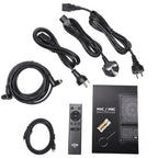 Vestlyd M8C Active box contents: power cable, speaker cable, USB-C cable, remote control and quick start guide