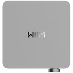 WiiM Amp Ultra stereo amplifier in silver, featuring all-in-one audio system with multiple input options and sleek design.