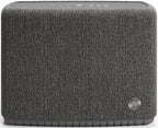Wireless portable Audio Pro A15 speaker in dark grey with front controls, supporting AirPlay 2, Google Cast, and Chromecast.
