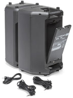 Samson Expedition XP1000 PA speakers stacked together, showing their robust design and portable setup for sound systems.