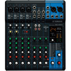 Yamaha MG10XU analog mixer with multiple input channels, knobs, and built-in effects for live sound and recording setups.