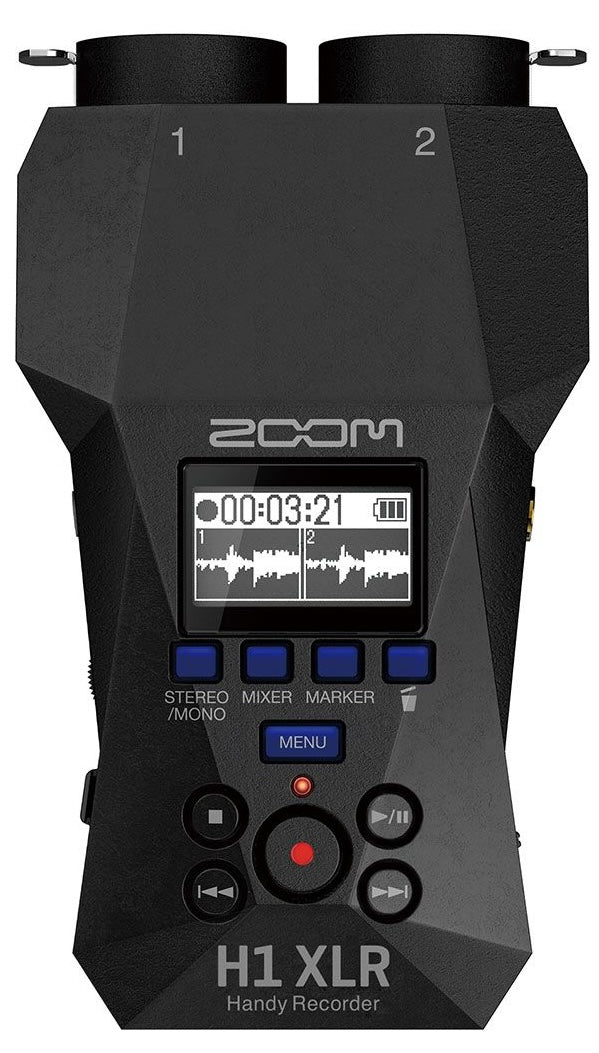 Zoom H1 XLR field recorder, white, rear view.