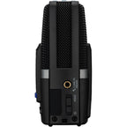 Zoom H2essential digital recorder, side view with headphone jack and ports