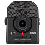 Zoom Q2n-4K video camera with compact design and microphone, ideal for high-quality audio and video recording.