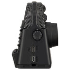 Zoom Q2n-4K video camera with compact design, featuring a lens, microphone, and control buttons for high-quality video recording.