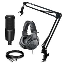 Audio Technica AT 2020 + ATH-M20x + Stand + Cable Bundle